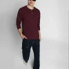 Henley Maroon Solid Tshirt