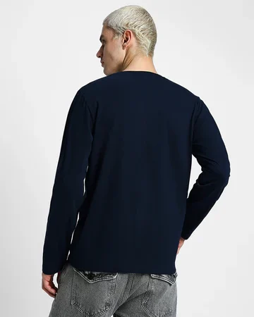 Henley Navy Solid Tshirt