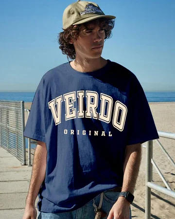 Veirdo Original Navy Oversized Typography Brand Printed Tshirt