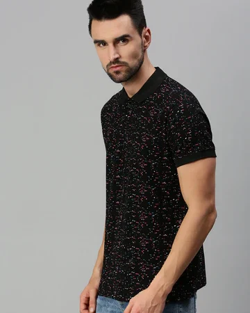 Black Printed Polo T-shirt
