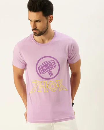 Thor Lilac Regular Fit Chest Graphic Printed Tshirt