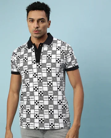 White Box All Over Geometric Printed Polo T-shirt