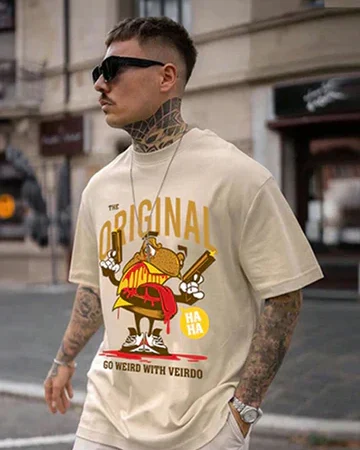Originals Beige Oversized Chest Graphic Printed Tshirt