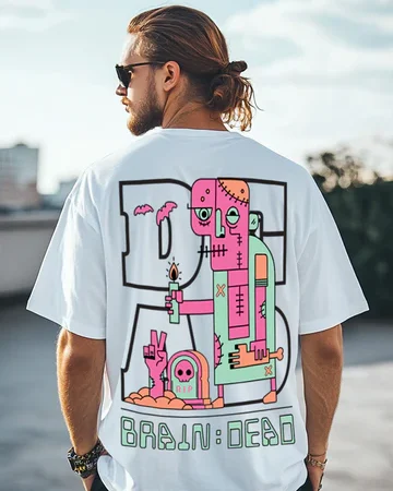 Braindead White Oversized Printed Tshirt